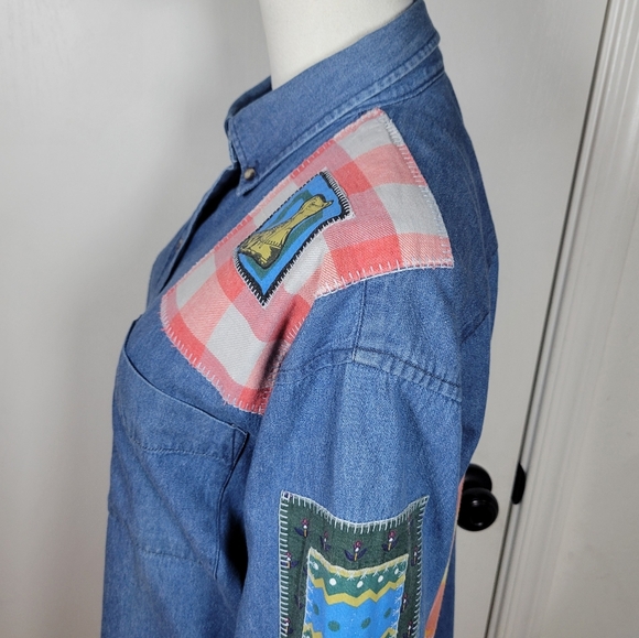 Vintage Ashley Hill Wilderness Denim Shirt Patchwork Western Outdoors Vibes L - Picture 11 of 16
